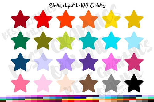 100 Stars clipart set, Star icon, Stars planner stickers clipart, Bright stars clipart graphics
