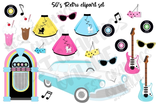 50s Retro Vintage clipart Vinyl record Poodle Jukebox Graphics Clip art