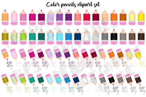 Back to School Supplies Clipart, Colored Pencils Clip art, Color Pencil Clipart set, Color Pens Graphics