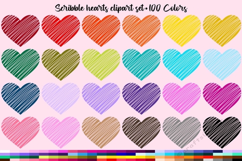 100 Scribble Hearts clipart set,  Valentines day heart clipart, Heart clipart graphics