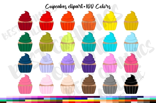 Cupcakes clipart set, Cupcake clip art graphic 100 colors