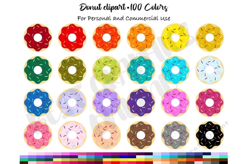 100 Colors Donut clipart, Dessert clipart, Sweet doughnut clip art, Donuts 