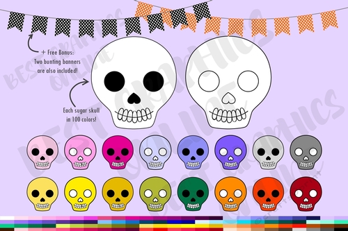 Day of the dead skulls clipart, Dia de Muertos clipart set, Halloween clipart