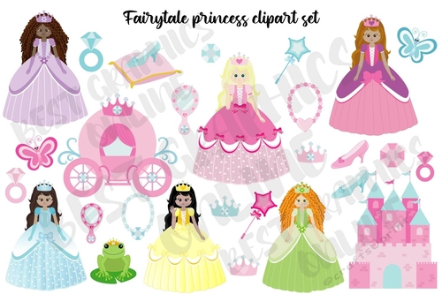 Princess Elements Clip Art, Pink Fairytale princess clipart graphics