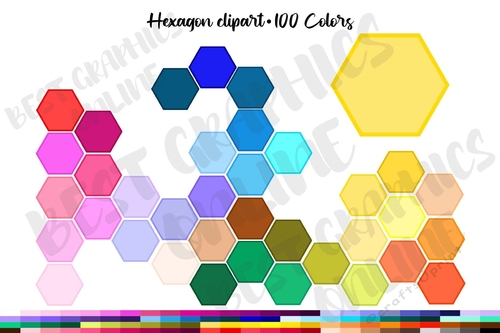 100 Tinted hexagon clipart set, Geometric Shape Clip Art