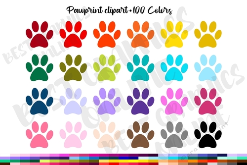 100 Pawprint clipart set, Cat & Dog Paw clip art, Animal prints graphics