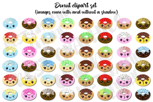 Donut Clipart, Cute kawaii donuts Glazed colorful bakery graphics, Planner stickers Donuts 