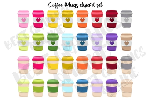 Coffee cup clipart set, Coffee break clipart, Planner clip art