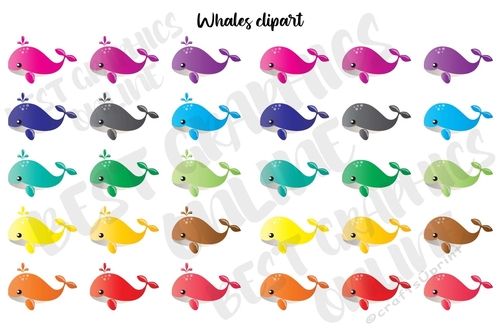 Marine life clipart set, Nautical whale clipart clip art, Rainbow whales clipart