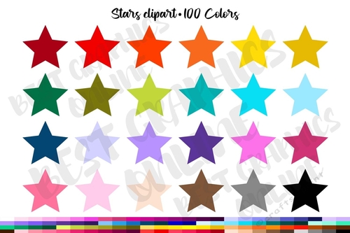 100 Colors Stars clipart set