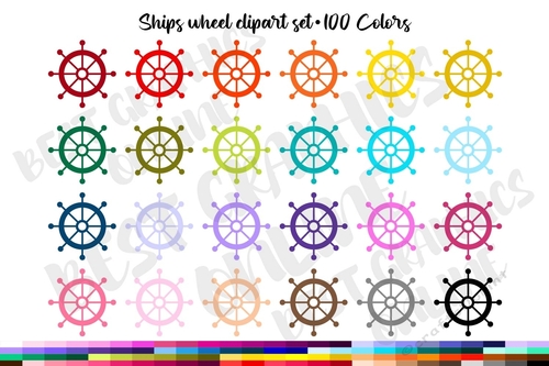100 colors! Ship Wheel clipart rainbow colors Nautical clip art graphics