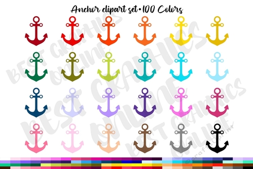 100 Anchor clipart rainbow colors, Nautical clipart
