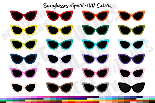 100 Glasses clipart, Multicolored 50s glasses printable planner stickers, digital planner