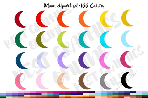 100 Moon clipart set, Crescent Moon Clipart, Moon icon, Moon planner stickers clipart