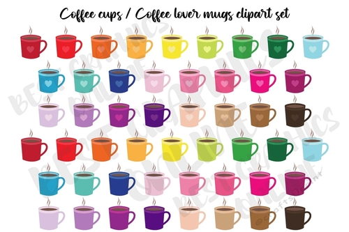 Coffee cup clipart, coffee mugs, Coffee lover graphics