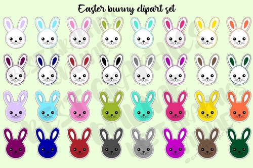 Easter bunny clipart set, Rabbit clip art graphics
