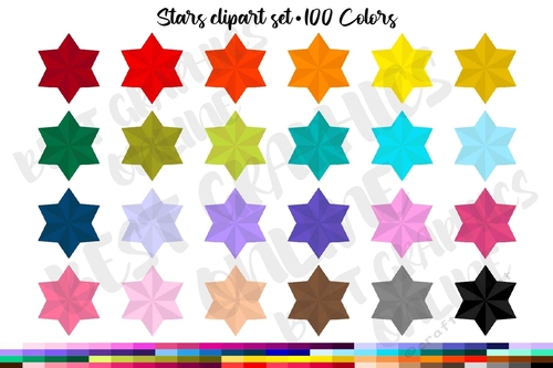 100 Colors Star clipart set, Rainbow star stickers, Stars icon clip art