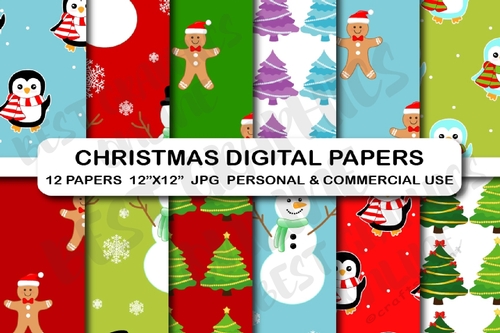 Christmas Scrapbook papers, Christmas Digital Papers