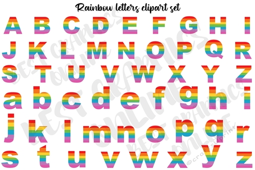 Rainbow letter clipart set, Colorful rainbow letters clipart