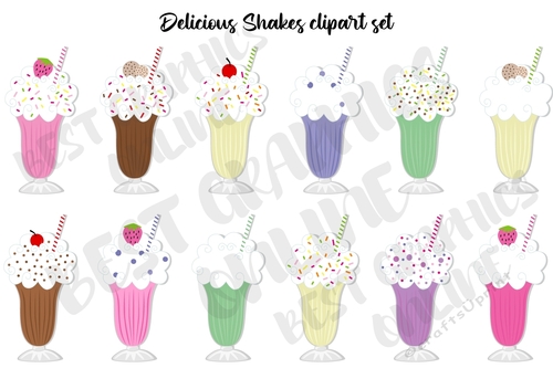 Delicious shakes clipart set Smoothie clipart Milk shake