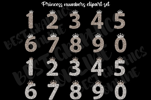 Princess numbers clipart, Numbers with crown clip art