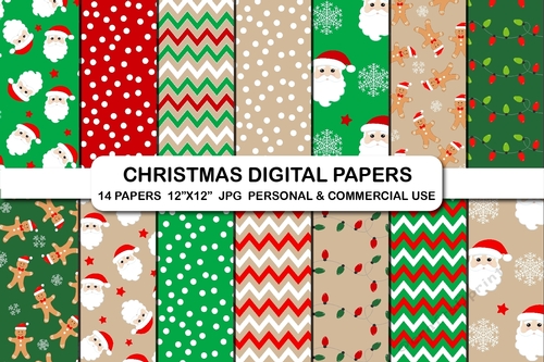 Christmas Scrapbook papers, Christmas Digital Papers, Santa claus pattern papers