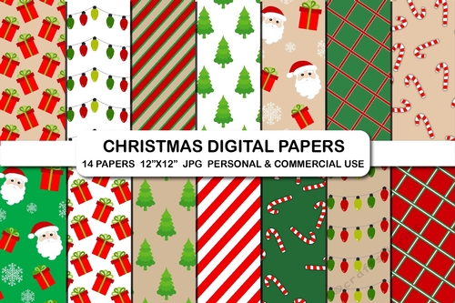 Christmas background digital papers, Santa papers, Christmas tree