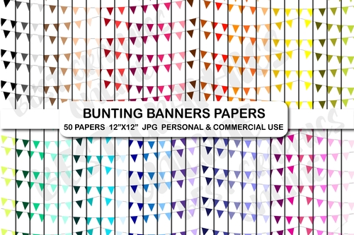 Colorful bunting banners digital papers set, Party banners background paper