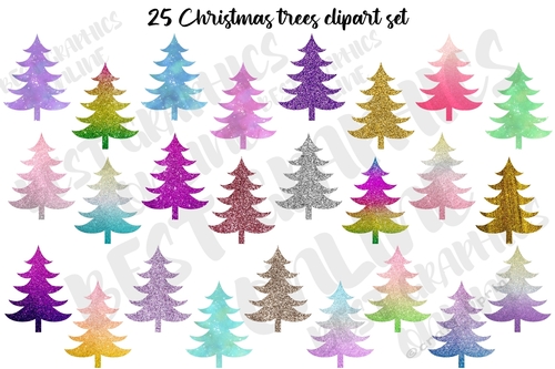 Christmas tree clipart, Shiny Christmas trees clip art set
