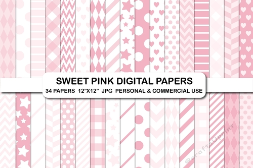 Sweet pink Valentines love hearts background digital papers