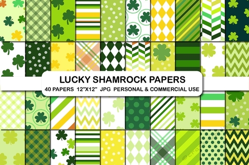 Lucky Shamrock St Patricks Green Digital Papers Set