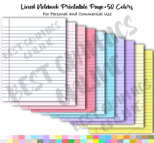 School Digital Papers, Notebook Digital Paper, Letter Size Lined Page Clipart