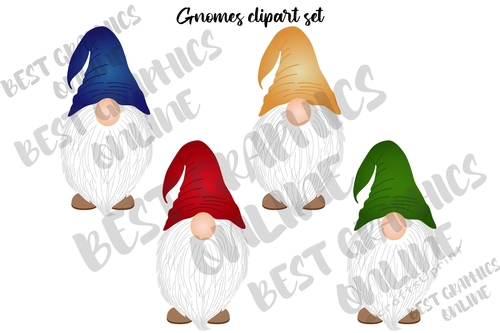 Gnomes Clipart Set, Cute Garden Gnomes Clip Art 