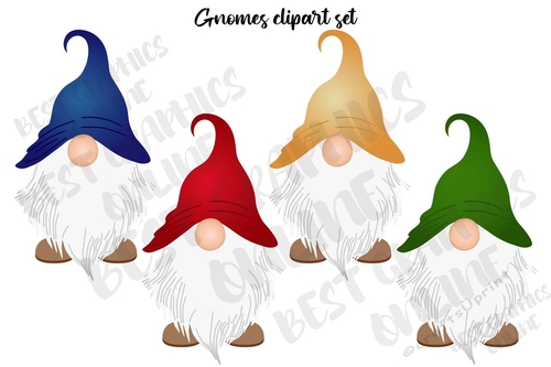 Cute Gnomes Clipart Set, Cute Garden Gnomes Clip Art