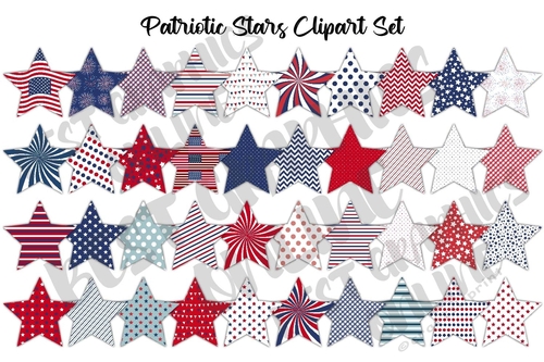Stars and Stripes Clipart, 4th of July Patriotic Stars, USA clipart