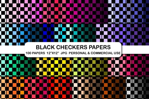 Black Checkerboard Printable Paper, Checkers Digital Papers 