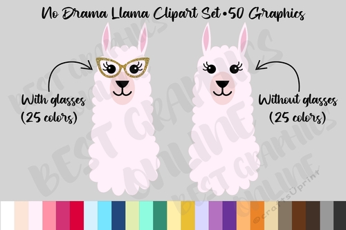 No Drama Llama Clipart Set 50 Graphics 