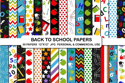 Back to school Digital Papers, School Supplies Teacher Background Digital Paper Pack