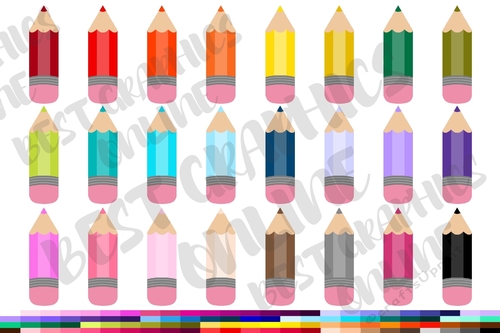 Colored Pencils Clipart Set, Pen Clipart