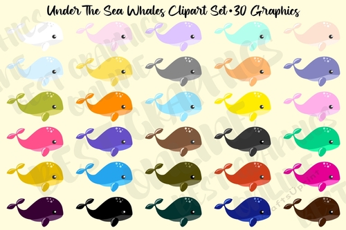 Under the Sea Rainbow Whales Clipart Set