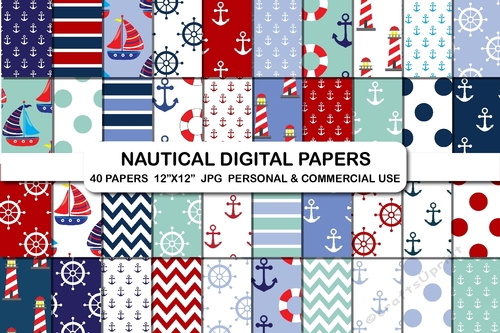 Nautical digital paper pack Sailing ahoy anchor papers pack