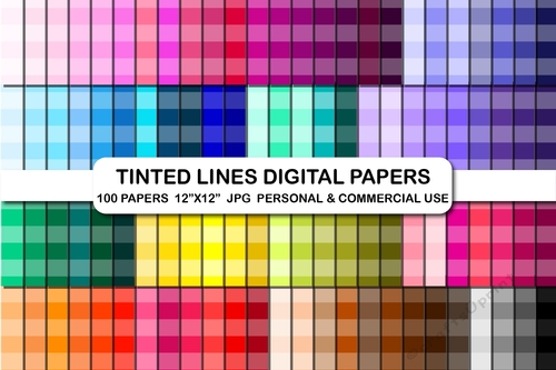 100 Tinted horizontal lines digital paper pack, Tinted colors stripes lines digital papers pack