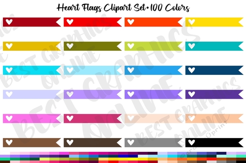 100 Heart Flags Banners Clipart Set Planner Sticker Flag 