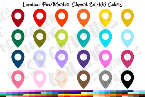 100 colors Location Map GPS Pin Marker Planner Clipart 