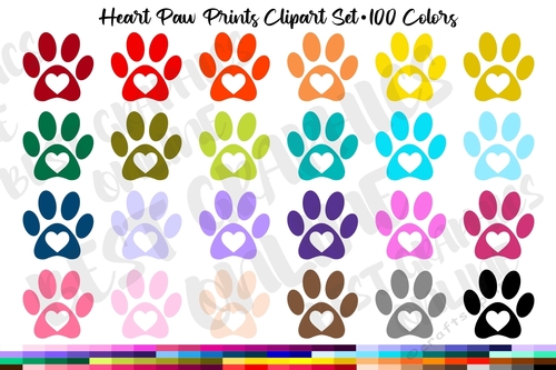 100 Colors Paw Print Clipart Dog Lover Paws Planner Stickers Clip Art