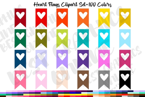 100 Heart Bunting Flags Banners Clipart