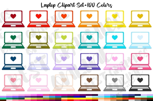 Laptop clipart set, Laptop computer heart clip art graphics