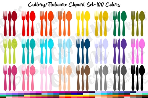 100 Cutlery Silverware Clipart Flatware Fork Knife Spoon Graphics
