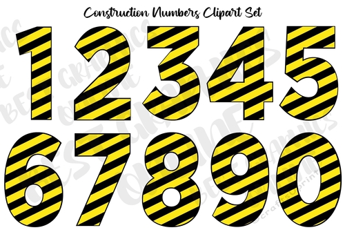 Yellow and Black Construction Numbers Clipart Set