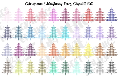 Gingham Christmas Tree clipart Set Holiday Clip Art